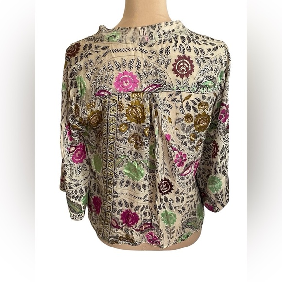 Anthropologie Floreat Japonica Floral Silk Blend Velvet Wrap Blouse Small - Picture 4 of 12